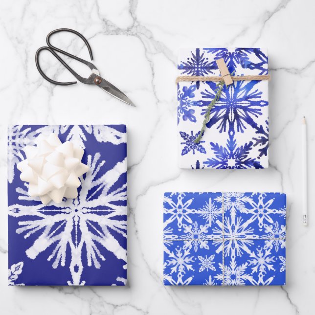 Shibori Gefärbte Krawatte Indigo Geschenkpapier Set (Vorderseite)