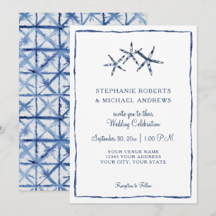 Shibori Gefärbte Krawatte Indigo Wasserfarbener St Einladung