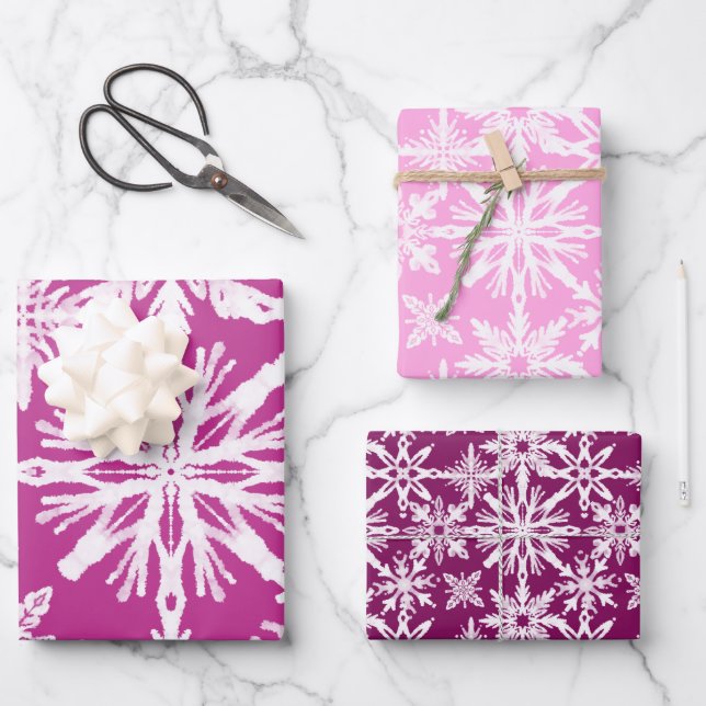 Shibori Gefärbte Krawatte Rosa Schneeflocken Muste Geschenkpapier Set (Vorderseite)