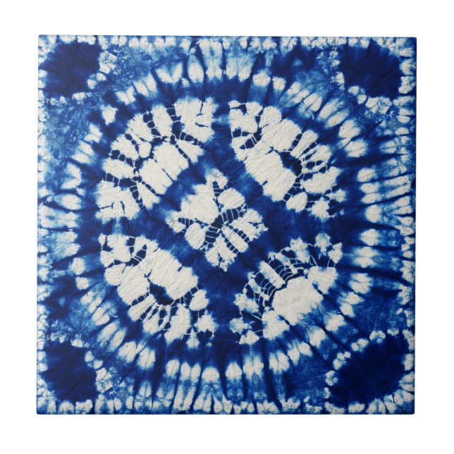 Shibori Gefärbte Krawatte South Seas Indigo Batik Fliese (Vorderseite)