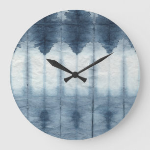 Shibori Indigio Druck Große Wanduhr