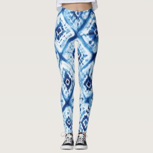 Shibori Indigo Blue Gefärbte Krawatte Drehung Must Leggings