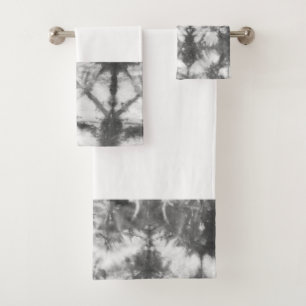Shibori Schwarz-Weiß-Gefärbte Krawatte Muster Bade Badhandtuch Set