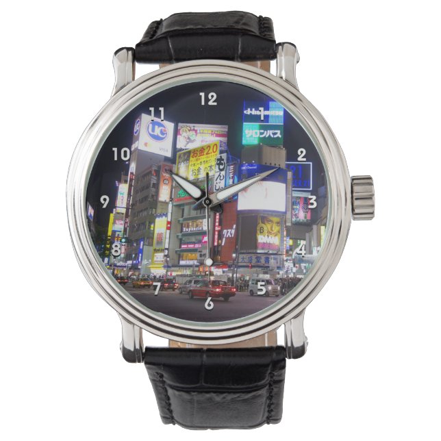 Shibuya City Lights Night in Tokio Japan Armbanduhr (Vorderseite)