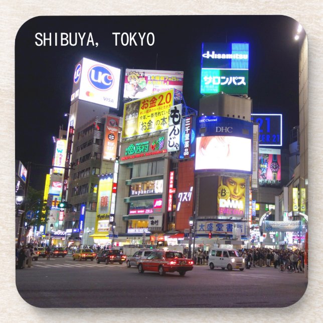 Shibuya City Lights Night in Tokio Japan Getränkeuntersetzer (Vorderseite)