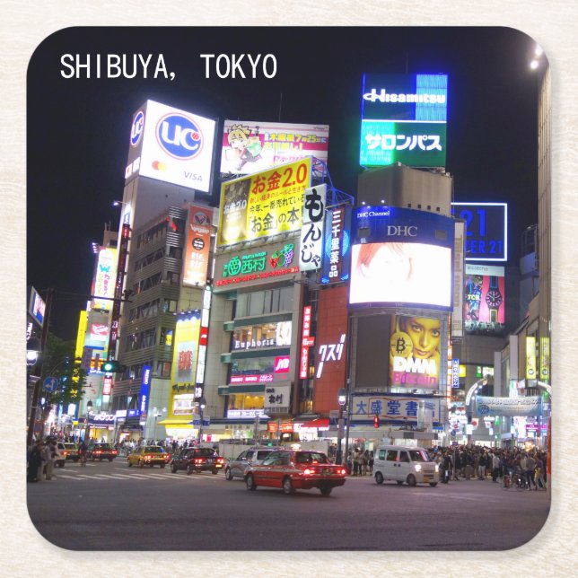 Shibuya City Lights Night in Tokio Japan Rechteckiger Pappuntersetzer (Vorderseite)