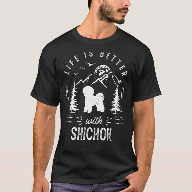 Shichon Life Better Mama Vater Dog T-Shirt (Vorderseite)