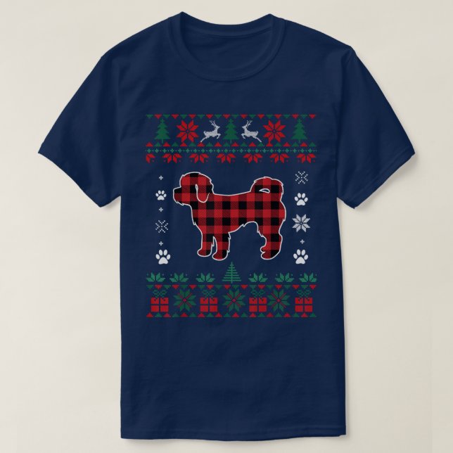 Shih Poo Dog Lover Pajama Red Kariert Ugly Christm T-Shirt (Design vorne)