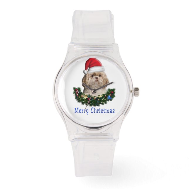Shih-Tsu Dog Christmas Armbanduhr (Vorderseite)