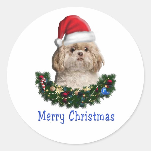 Shih-Tsu Dog Weihnachtsartikel Runder Aufkleber (Vorderseite)