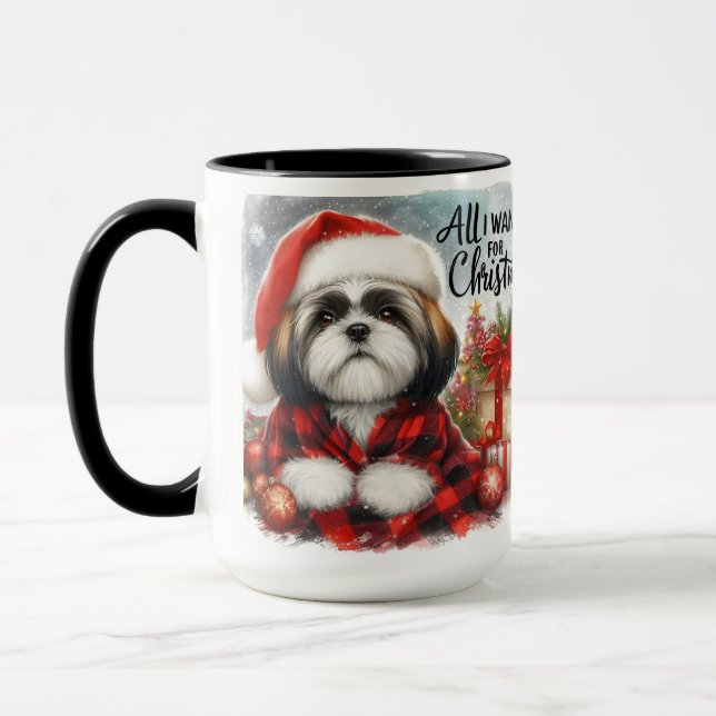 Shih Tzu All I Want for Christmas Coffee Mug Cup (Gauche)