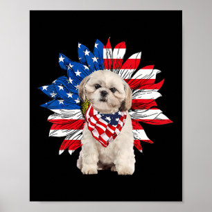 Shih Tzu American Flag Sonnenblume Hund liebt 4. Poster
