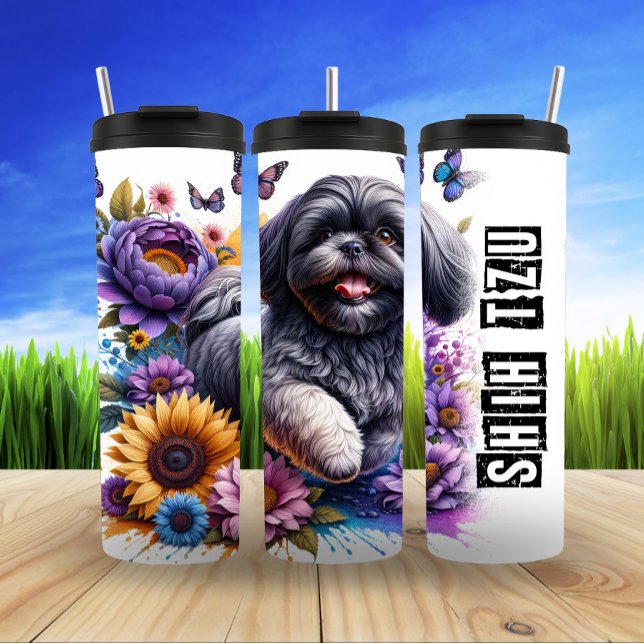 Shih Tzu Amidst Floral Splendor Thermosbecher (Von Creator hochgeladen)