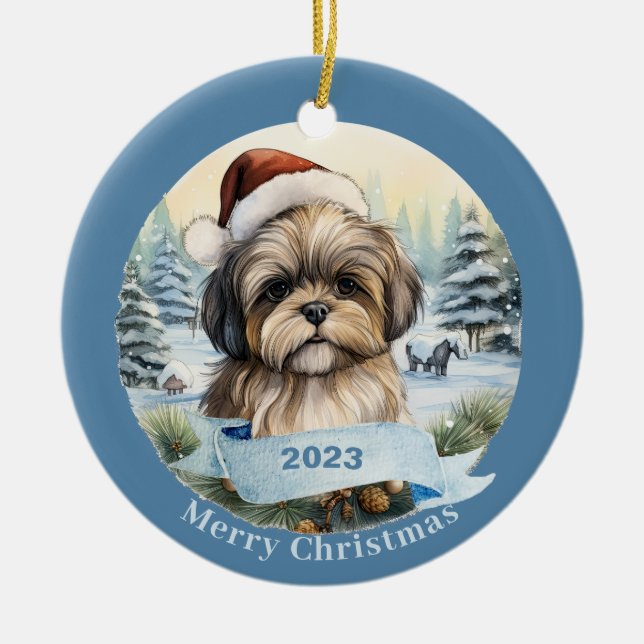 Shih Tzu Aquarell Hundekunst Keramik Ornament (Vorne)
