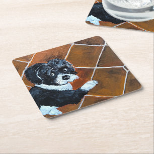 Shih Tzu auf Terrasse Gemälde von Alfred Fox Rechteckiger Pappuntersetzer