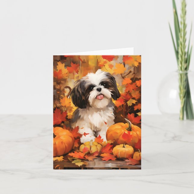 Shih Tzu Autumn Erntedank Karte (Vorderseite)