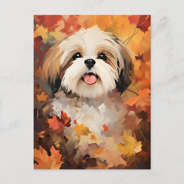 Shih Tzu Autumn Erntedank Postkarte (Vorderseite)
