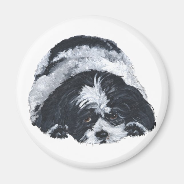 Shih Tzu Black & White Magnet (Vorne)