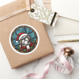 Shih Tzu Bleiglas Weihnachten Runder Aufkleber