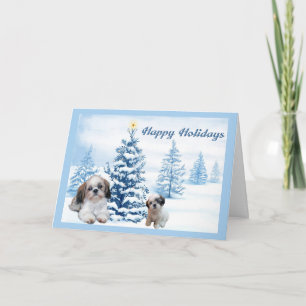 Shih Tzu Carte de Noël Arbre Bleu