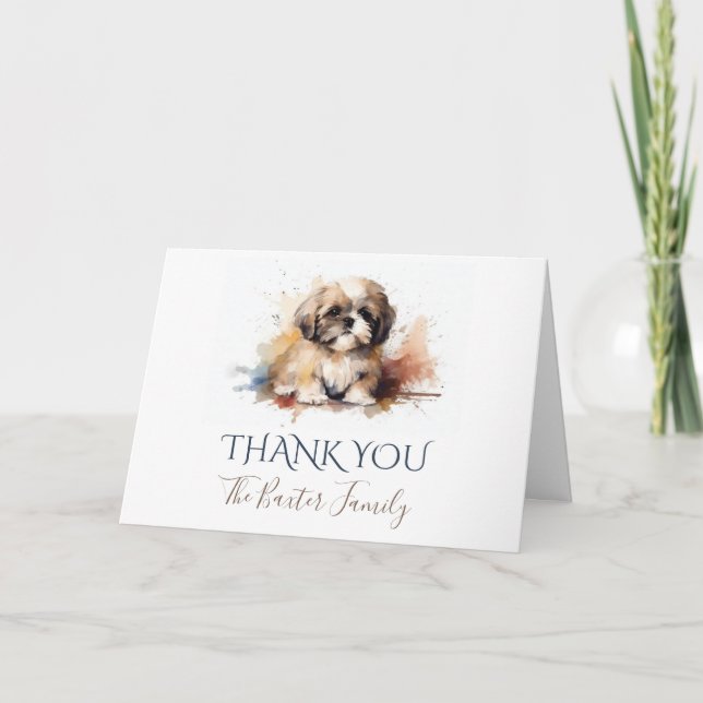 Shih Tzu Carte de remerciements d'aquarelle (Devant)