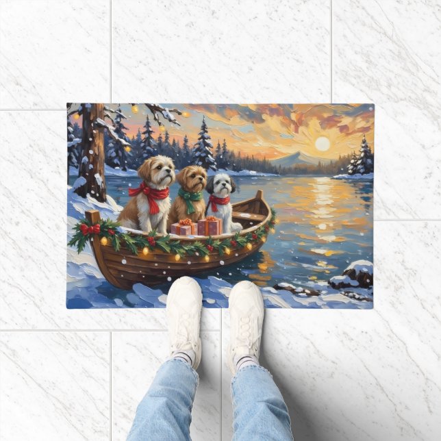 Shih Tzu Christmas Boat Holiday Fußmatte (Indoor)