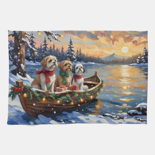 Shih Tzu Christmas Boat Holiday Geschirrtuch (Horizontal)