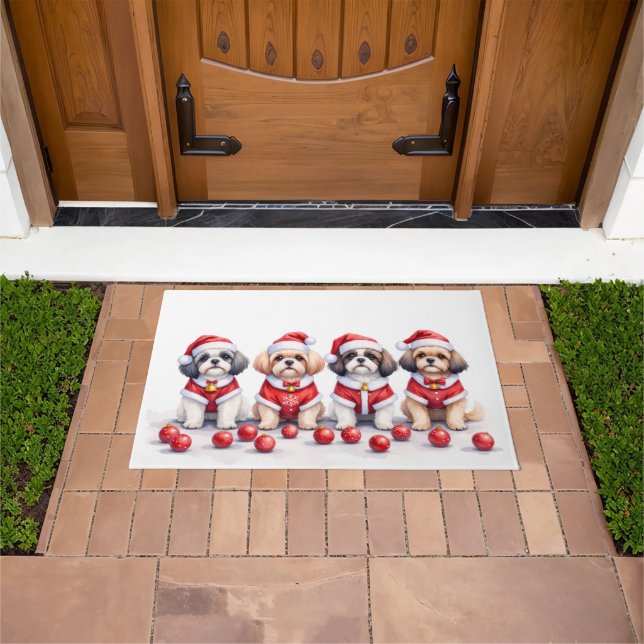 Shih Tzu Christmas Dress Santa Hat Fußmatte (Außenbereich)