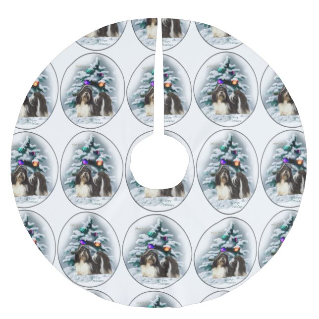 Shih Tzu Christmas Polyester Weihnachtsbaumdecke (Vorderseite)