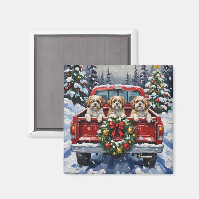 Shih Tzu Christmas Red Truck Holiday Magnet (Vorderseite/Rückseite)
