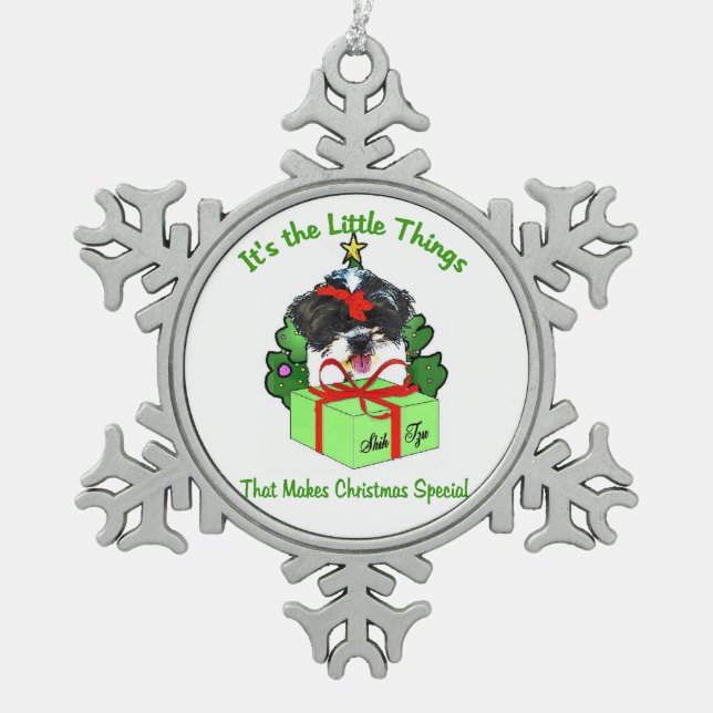 Shih Tzu Christmas Schneeflocken Zinn-Ornament (Vorderseite)