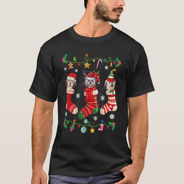 Shih Tzu Christmas Socks Xmas Dog T-Shirt (Vorderseite)