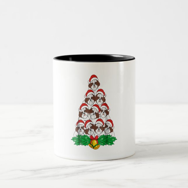 Shih Tzu Christmas Tree Dog Xmas Lover Gift Zweifarbige Tasse (Mittel)