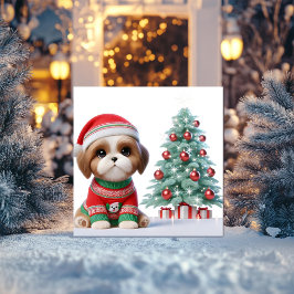Shih Tzu Christmas Tree Feiertagskarte