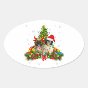 Shih Tzu Christmas Tree Lights Xmas-Hund Ovaler Aufkleber