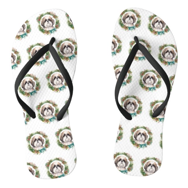 Shih Tzu Christmas Wreath Festivals Flip Flops (Fußbett)