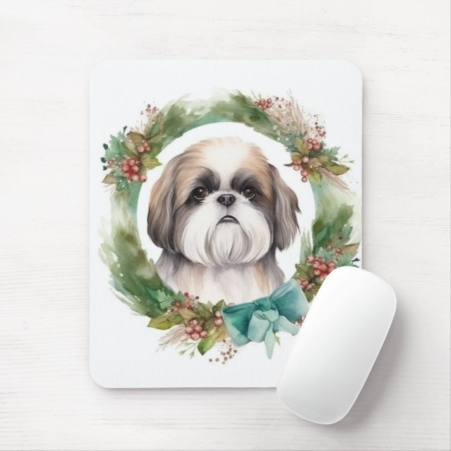 Shih Tzu Christmas Wreath Festivals Mousepad (Mit Mouse)