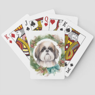 Shih Tzu Christmas Wreath Festivals Spielkarten