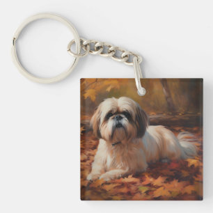 Shih Tzu dans les feuilles d'automne tombent inspi
