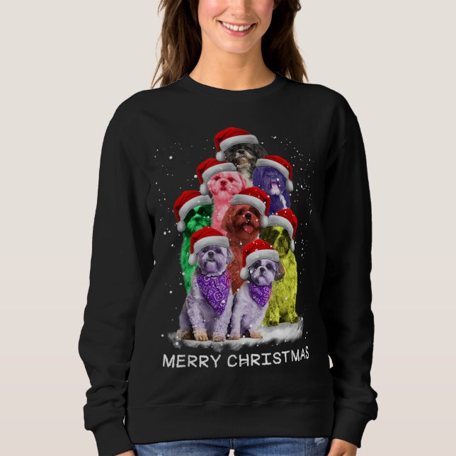 Shih Tzu Dekoration Weihnachtsbaum Hund Xm Sweatshirt (Vorderseite)