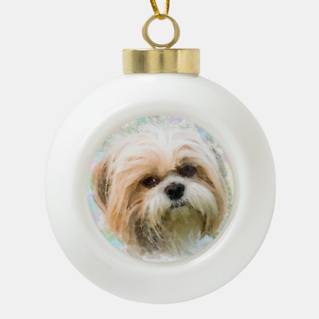 Shih Tzu dog Aquarellmalerei Kunst Keramik Kugel-Ornament (Vorderseite)