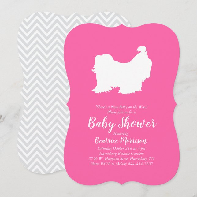 Shih Tzu Dog Babydusche Pink Girl Einladung (Vorne/Hinten)