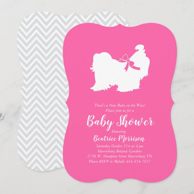 Shih Tzu Dog Babydusche Pink Girl Einladung (Vorne/Hinten)