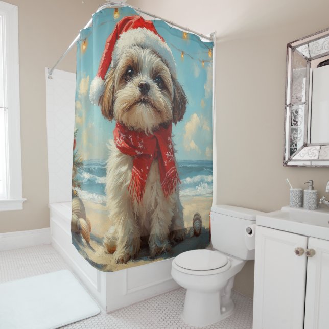 Shih Tzu Dog Christmas Vintag Beach Duschvorhang (Beispiel)