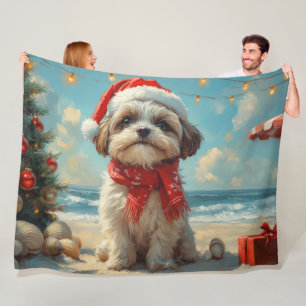 Shih Tzu Dog Christmas Vintag Beach Fleecedecke