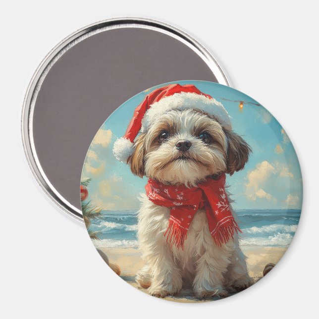 Shih Tzu Dog Christmas Vintag Beach Magnet (Vorderseite/Rückseite)