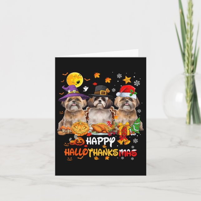 Shih Tzu Dog Happy Halloween Erntedank Merry Ch Karte (Vorderseite)
