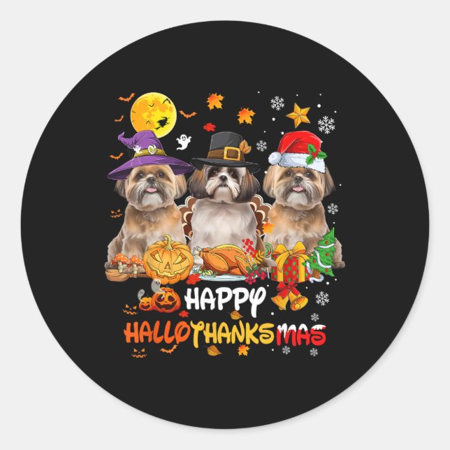 Shih Tzu Dog Happy Halloween Erntedank Merry Ch Runder Aufkleber (Vorderseite)