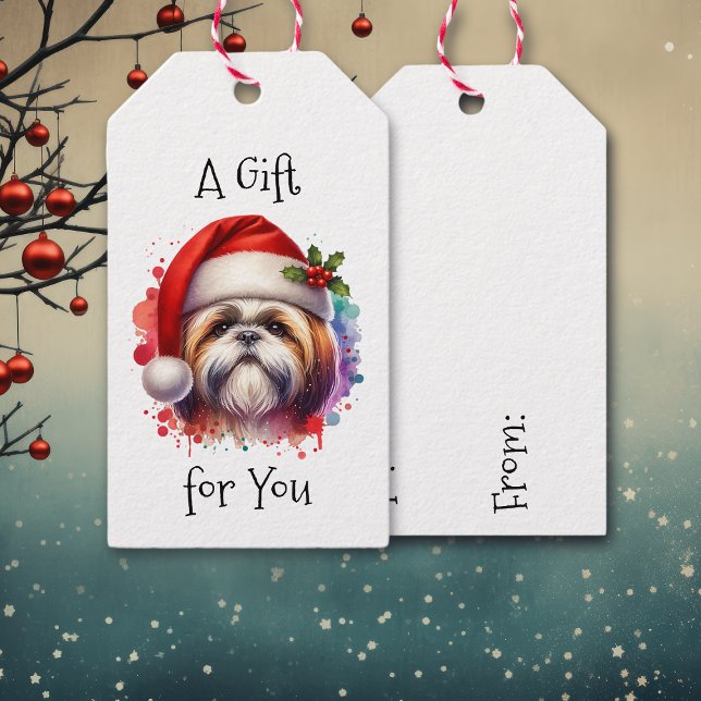 Shih Tzu Dog in der Weihnachtsmannmütze Weihnachte Geschenkanhänger (Von Creator hochgeladen)