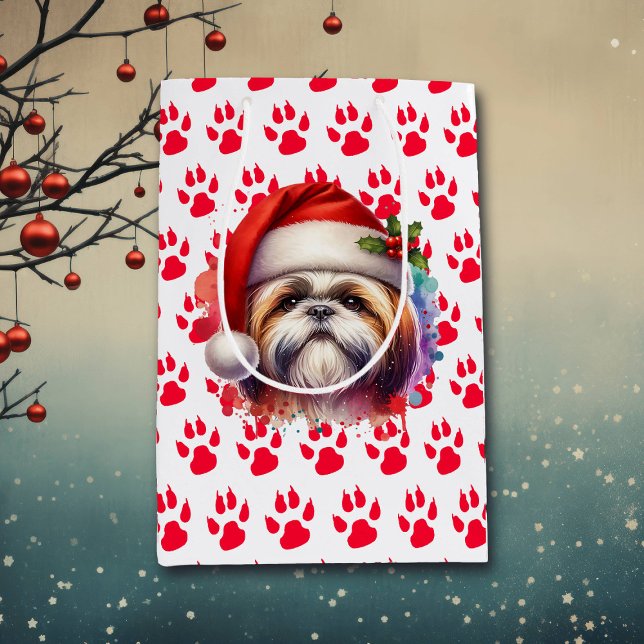 Shih Tzu Dog in der Weihnachtsmannmütze Weihnachte Mittlere Geschenktüte (Von Creator hochgeladen)
